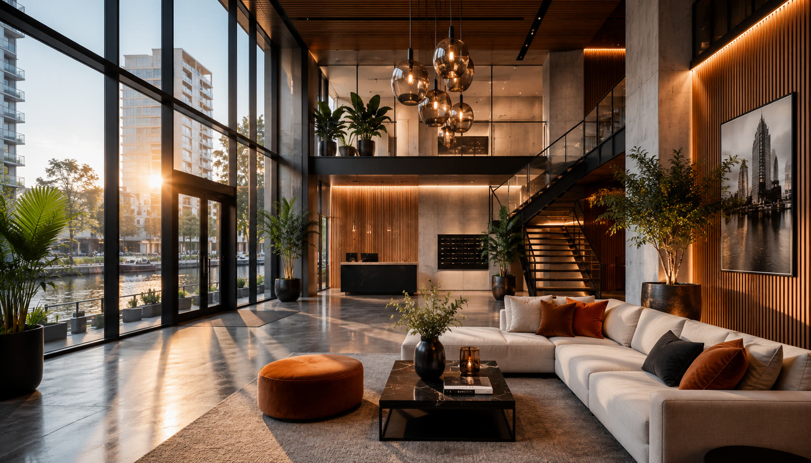 Modern apartment building interior