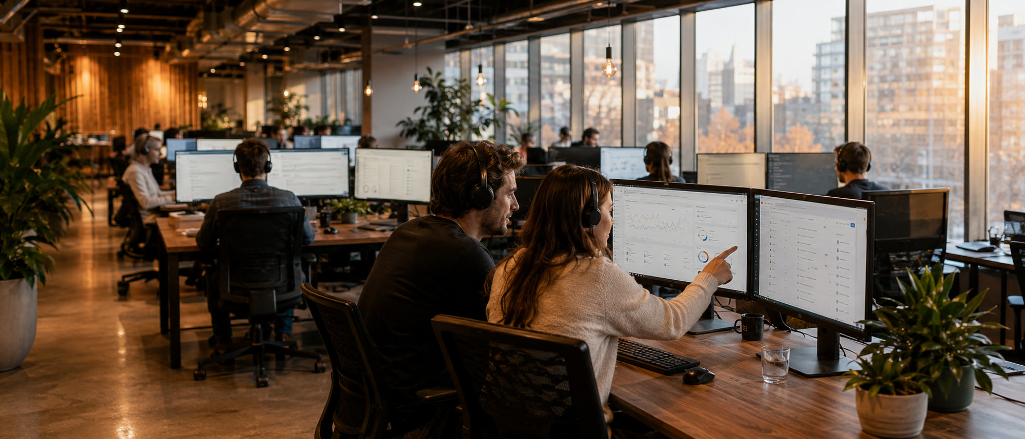 Modern customer support team workspace
