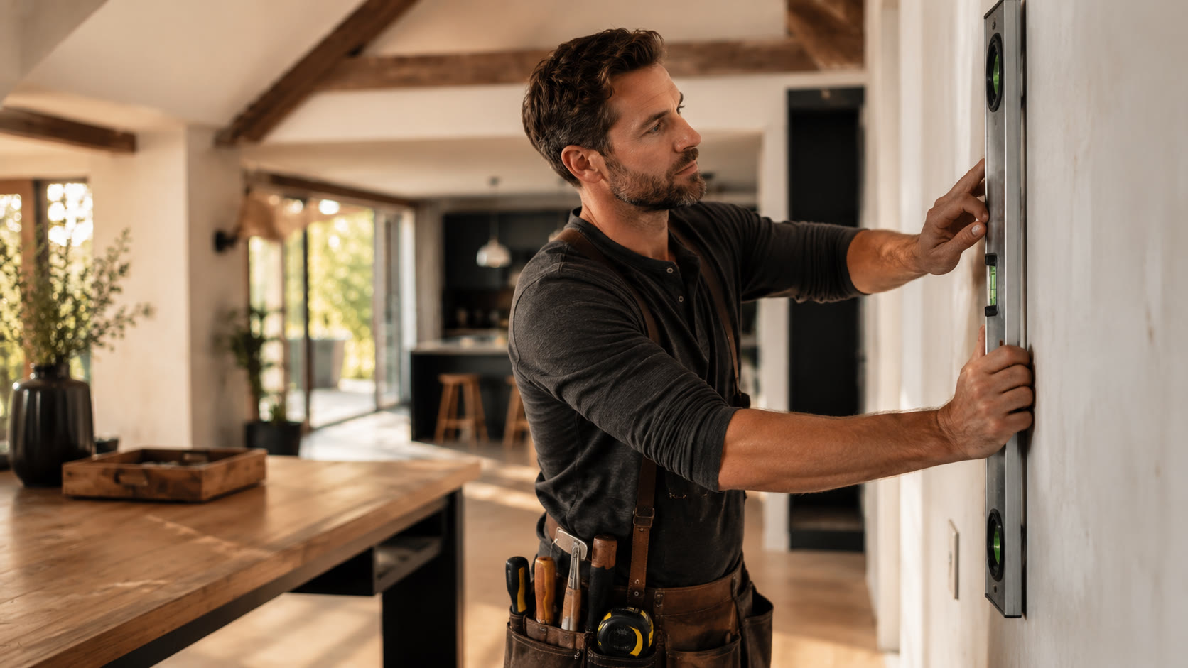 Vakman in een modern Nederlands woonhuis